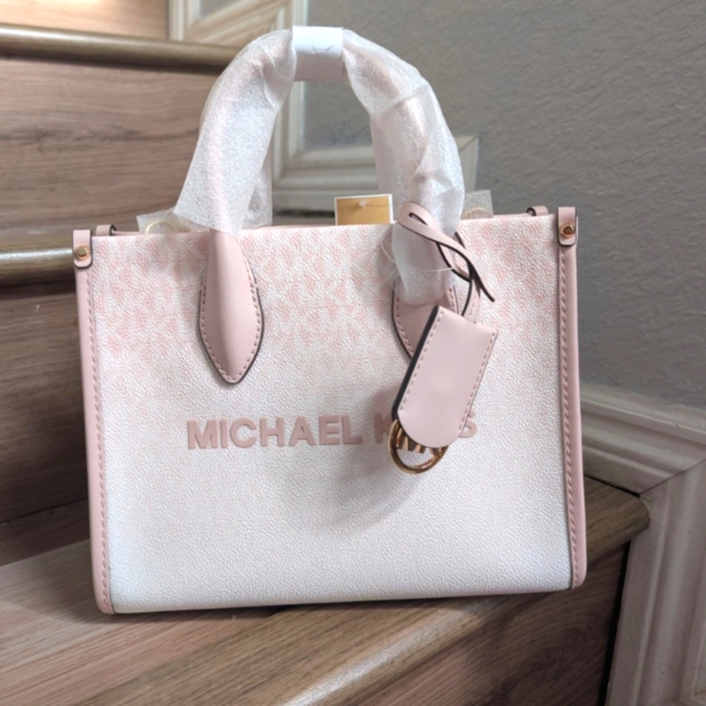 NWT Michael Kors Mirella Small Ombré Signature Logo Crossbody Bag Powder Blush